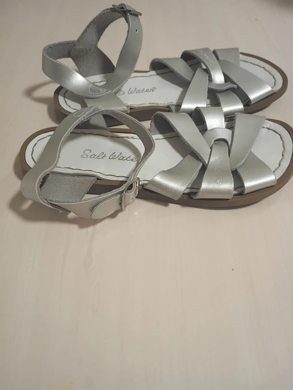Girls The Saltwater Sandal Metallic Silver Strappy Sandals - Kids